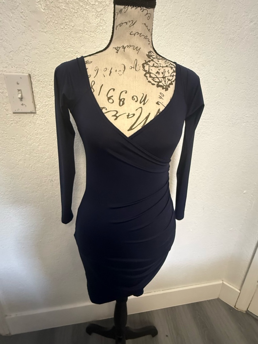 PrettyLittleThing Navy Wrap-Front Long Sleeve Bodycon Dress